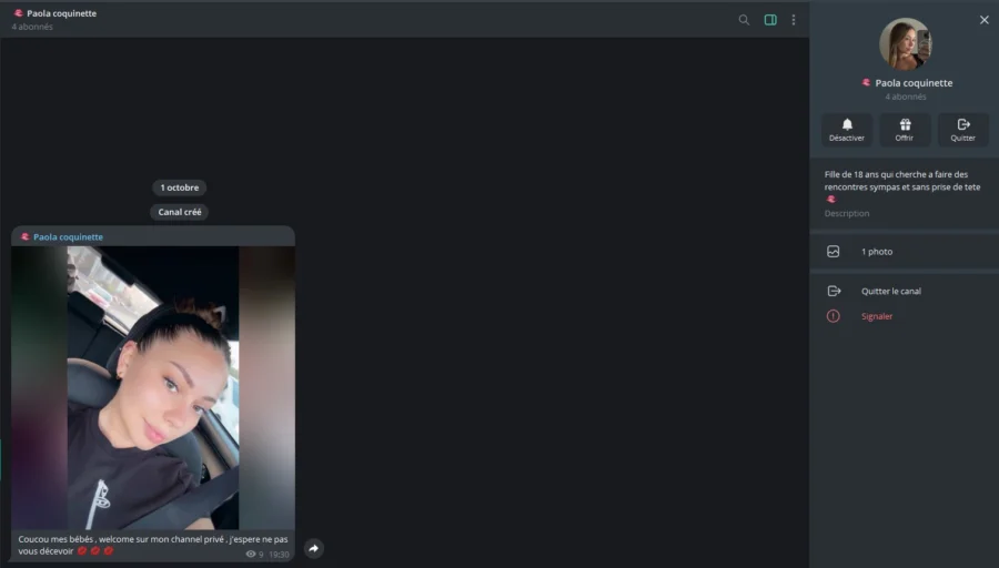 Aperçu du canal Telegram Paola, 18 ans en manque d’amour